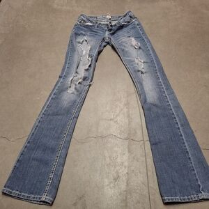 Blue Asphalt Light Blue Distressed Flare Jeans